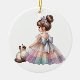 SCHATTIG KLEIN MEISJE MET HAAR KITTEN KERAMISCH ORNAMENT