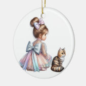 SCHATTIG KLEIN MEISJE MET HAAR KITTEN KERAMISCH ORNAMENT (Links)