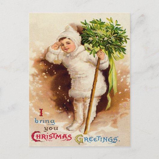 Schattig Klein Meisje Mistletoe Sneeuw Briefkaart (Voorkant)