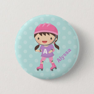 Schattig Klein Meisje Op Rollerskates Voor Meisjes Ronde Button 5,7 Cm