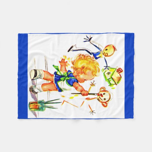 schattig klein meisje schilderij op de muur fleece deken (Voorkant (Horizontaal))