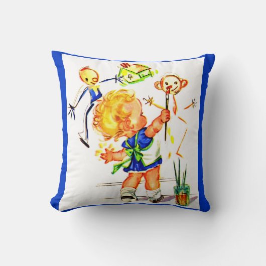 schattig klein meisje schilderij op de muur kussen (Voorkant)