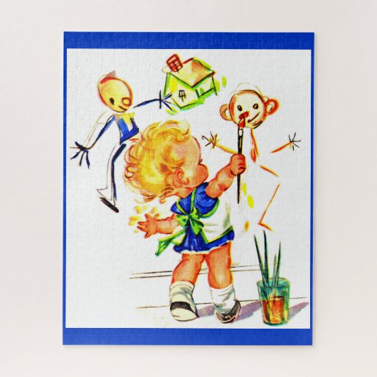schattig klein meisje schilderij op de muur legpuzzel (Verticaal)
