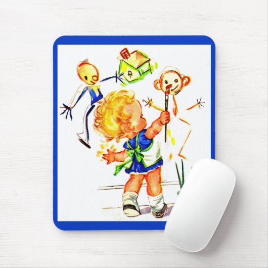 schattig klein meisje schilderij op de muur muismat (Met muis)