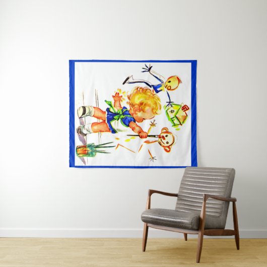 schattig klein meisje schilderij op de muur wandkleed (In Situ (horizontaal))