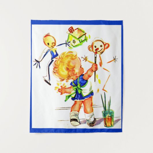 schattig klein meisje schilderij op de muur wandkleed (Voorkant)