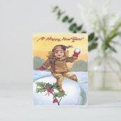Schattig klein meisje sneeuwbal holly sneeuw briefkaart (Staand voorkant)