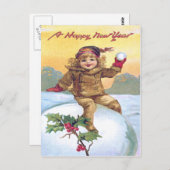 Schattig klein meisje sneeuwbal holly sneeuw briefkaart (Voorkant / Achterkant)