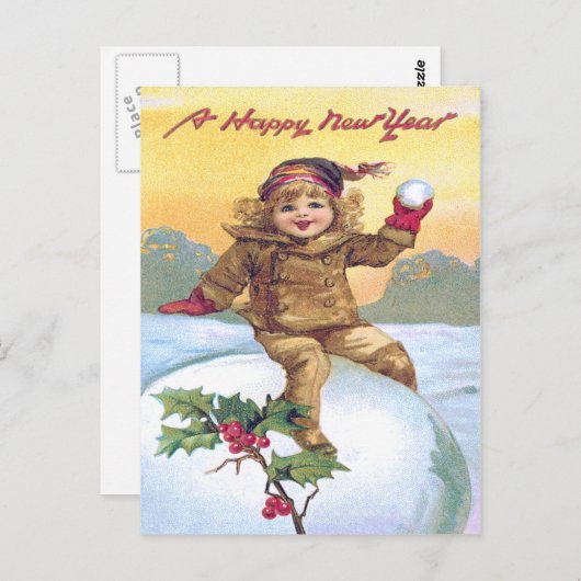 Schattig klein meisje sneeuwbal holly sneeuw briefkaart (Voorkant / Achterkant)