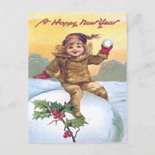 Schattig klein meisje sneeuwbal holly sneeuw briefkaart