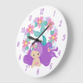 Schattig klein meisje zeemeermin Paarse roze bloem Grote Klok (Hoek)