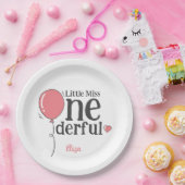 Schattig klein Miss Onederful roze Custom Papieren Bordje (Feest)