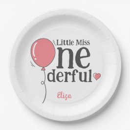 Schattig klein Miss Onederful roze Custom Papieren Bordje