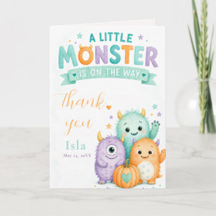 Schattig Klein Monster Baby Shower Halloween Bedankkaart
