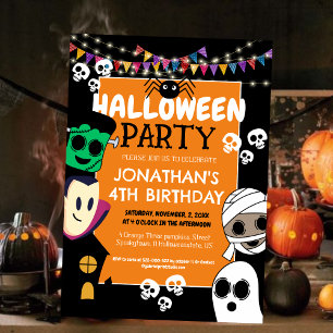 Schattig Klein Monster Halloween 4de Verjaardagsfe Kaart