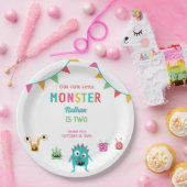 Schattig klein monster verjaardag jongen Halloween Papieren Bordje (Feest)
