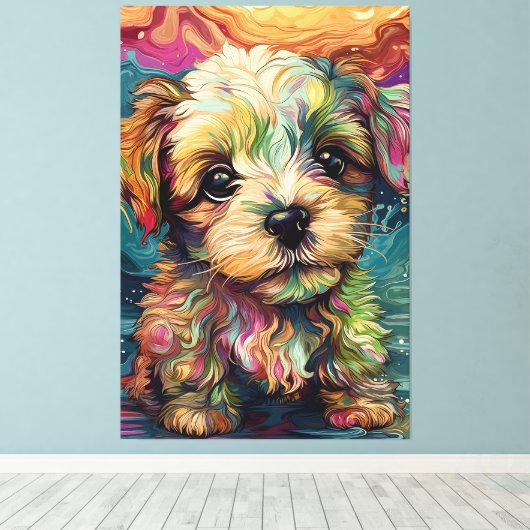 Schattig klein mooi puppy. canvas afdruk (Insitu (Houten vloer))