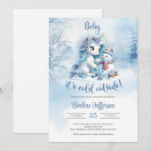 Schattig klein paardje met sneeuwman in besneeuwd kaart (Voorkant / Achterkant)