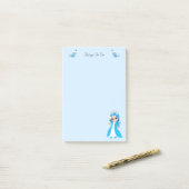 Schattig klein prinsesje op lichtblauwe Taken Post-it® Notes (Op bureau)