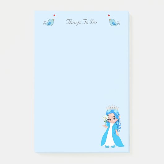 Schattig klein prinsesje op lichtblauwe Taken Post-it® Notes (Voorkant)