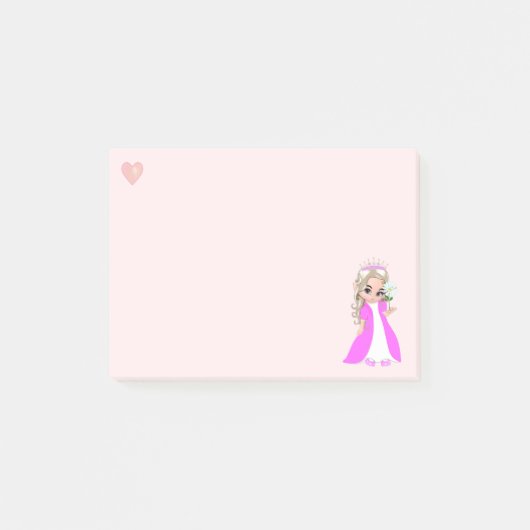 Schattig klein prinsesje op lichtroze post-it® notes (Voorkant)