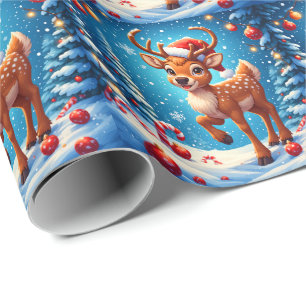 Schattig Klein Rendier Kerstman Santa Hoed Winter Cadeaupapier
