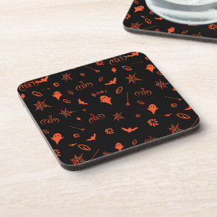 Schattig Klein Spookje Zwart en Oranje Halloween Bier Onderzetter
