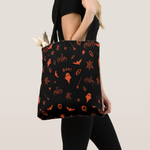 Schattig Klein Spookje Zwart en Oranje Halloween Tote Bag
