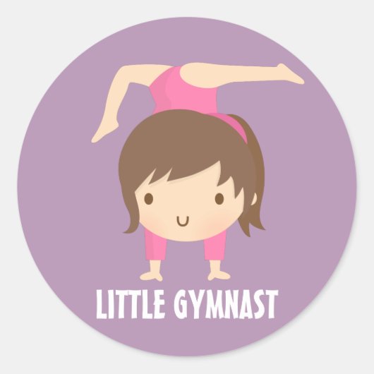 Schattig Klein Turnmeisje Turnen Pose Ronde Sticker (Voorkant)