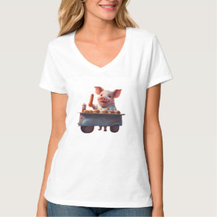 Schattig klein varken werkt bij een hete-hondkraam t-shirt