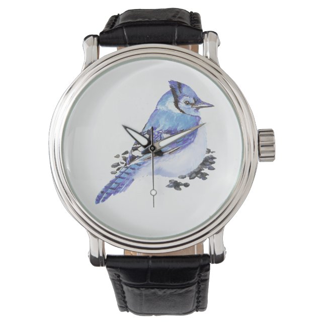 Schattig klein Waterverf blauw jay vogel Natuur ku Horloge (Voorkant)