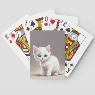 Schattig klein wit katje pokerkaarten