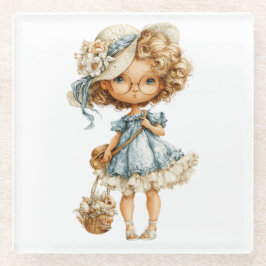 SCHATTIG KLEIN ZOMERMEISJE GEKLEED IN BLAUW GLAZEN ONDERZETTER
