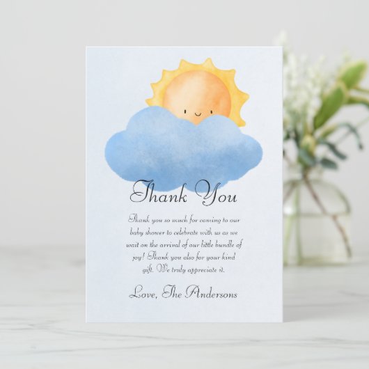 Schattig klein zonneschijn Baby shower Bedankkaart (Staand voorkant)