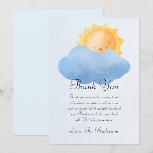 Schattig klein zonneschijn Baby shower Bedankkaart (Voorkant / Achterkant)
