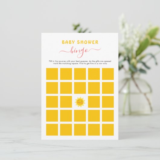 Schattig Klein Zonneschijn Baby Shower Bingo Spelk Kaart (Staand voorkant)