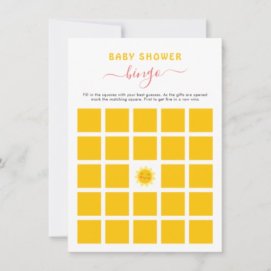 Schattig Klein Zonneschijn Baby Shower Bingo Spelk Kaart (Voorkant)
