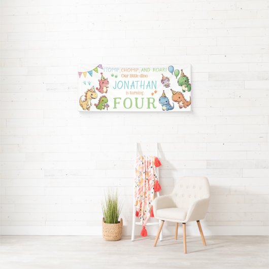 Schattig kleine dinosaurus jongen verjaardag parti spandoek (Insitu)