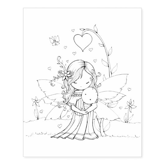 Schattig kleine fee moeder en Baby Rubberstempel (Afrduk)