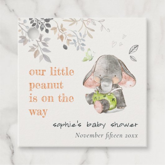 Schattig kleine pinda olifant bladeren Baby shower Bedankjes Labels (Voorkant)