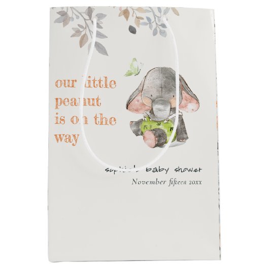 Schattig kleine pinda olifant bladeren Baby shower Medium Cadeauzakje (Voorkant)