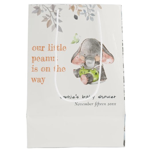 Schattig kleine pinda olifant bladeren Baby shower Medium Cadeauzakje (Achterkant)
