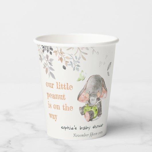Schattig kleine pinda olifant bladeren Baby shower Papieren Bekers (Achterkant)