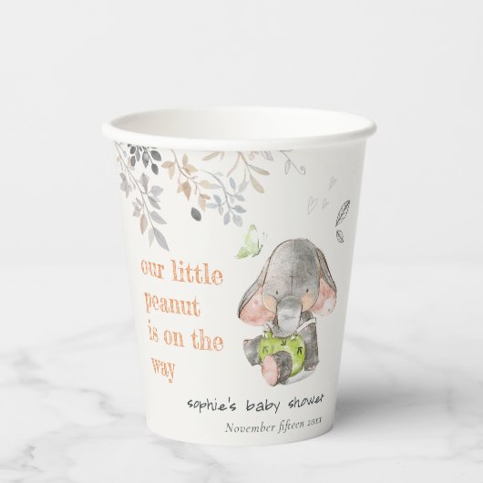 Schattig kleine pinda olifant bladeren Baby shower Papieren Bekers (Voorkant)