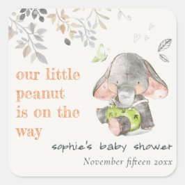 Schattig kleine pinda olifant bladeren Baby shower Vierkante Sticker