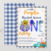 Schattig kleine pompoen verjaardag blauwe truck th kaart (Voorkant / Achterkant)