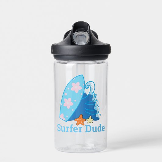 Schattig Kleine Surfer Type Surfplank en Golf Waterfles (Voorkant)