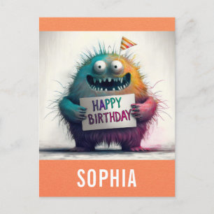 Schattig Kleurrijk Cartoon Monster Gefeliciteerd Briefkaart