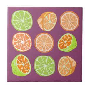 Schattig kleurrijk citrus l Oranje Groen Paars Tegeltje
