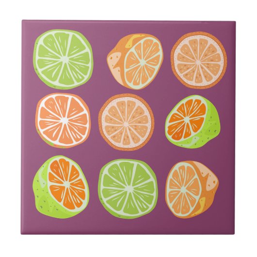 Schattig kleurrijk citrus l Oranje Groen Paars Tegeltje (Voorkant)